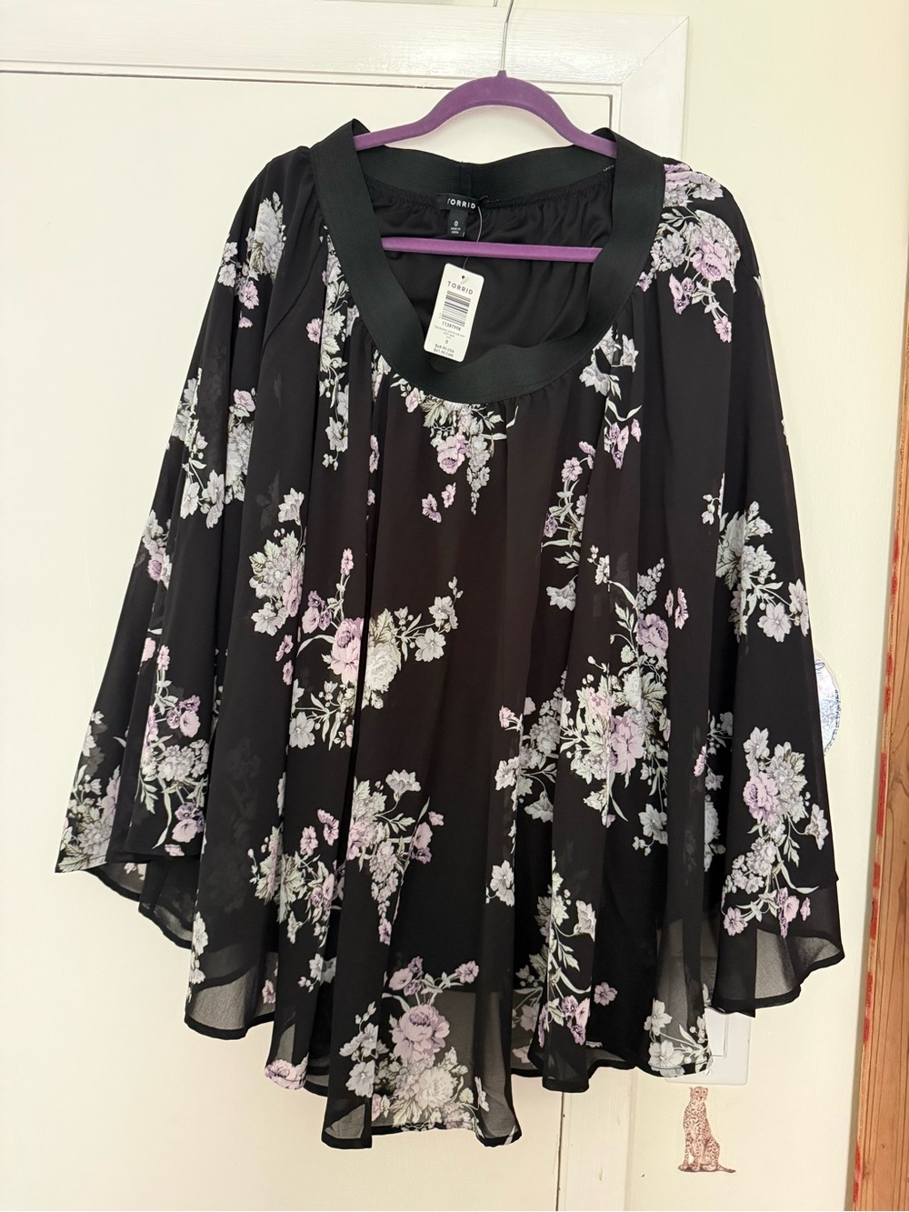 torrid Black Floral Chiffon Midi Skirt with Lilac and White Blooms